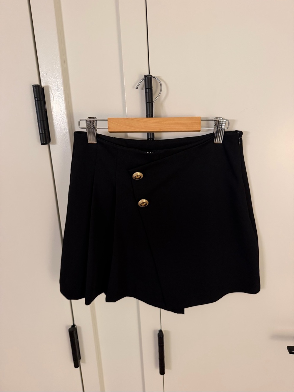 Zara Black Mini Skort with Gold Button Detail